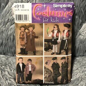Simplicity 3997 Kids Size 3-8 Pattern Halloween Costume Military Pirate Western